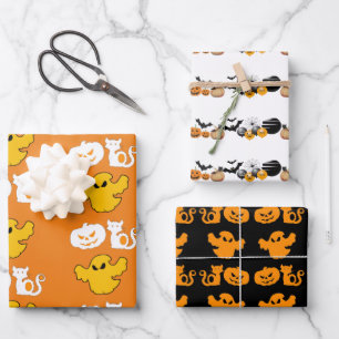 Spooky Halloween Symbols BOO Jack O Lanterns Moon  Wrapping Paper Sheet