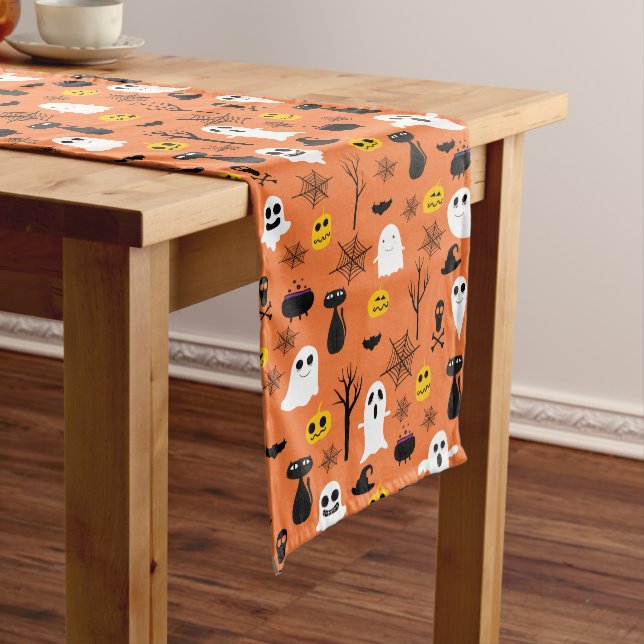 Spooky Halloween symbols seamless pattern Long Table Runner (In Situ)