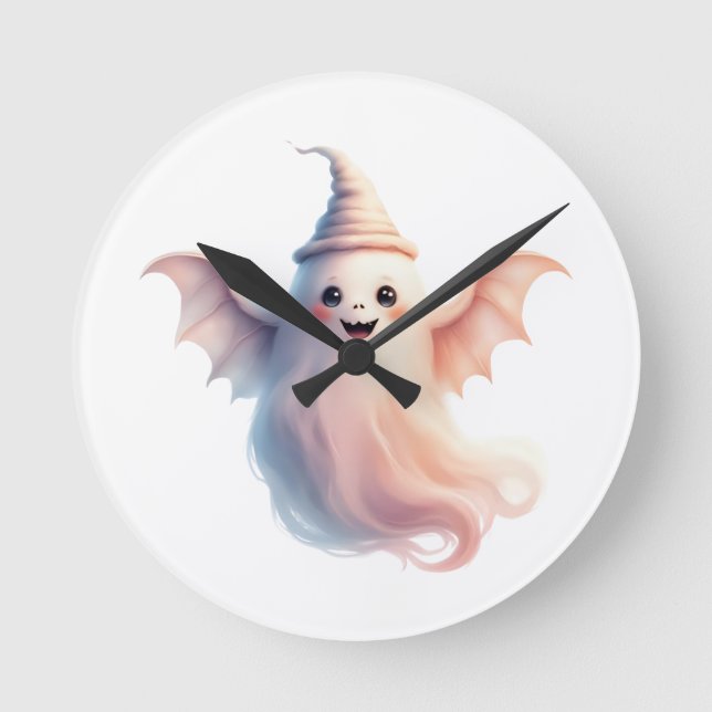 Spooky Halloween T-Shirt – Funny Ghost Round Clock (Front)