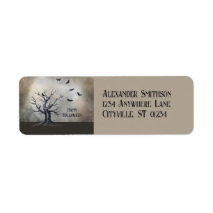 Spooky Halloween Tree with Raven and Bats Return Address Label