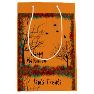 Spooky Halloween Trees Foliage Border Personalise Medium Gift Bag