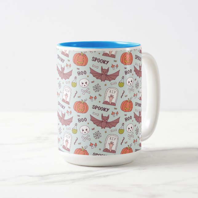 Spooky Halloween Two-Tone Coffee Mug (Front Right)