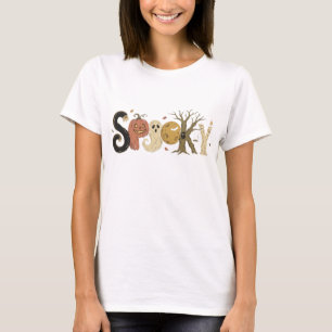 Spooky Halloween Typography Black Cat Pumpkin Ghos T-Shirt