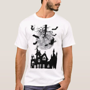 Spooky Halloween Vintage Bats Horror Witch Town T-Shirt