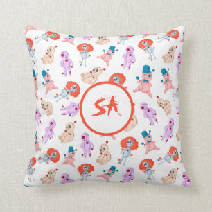 Spooky Halloween Voodoo Dolls Red Pink Blue White Cushion