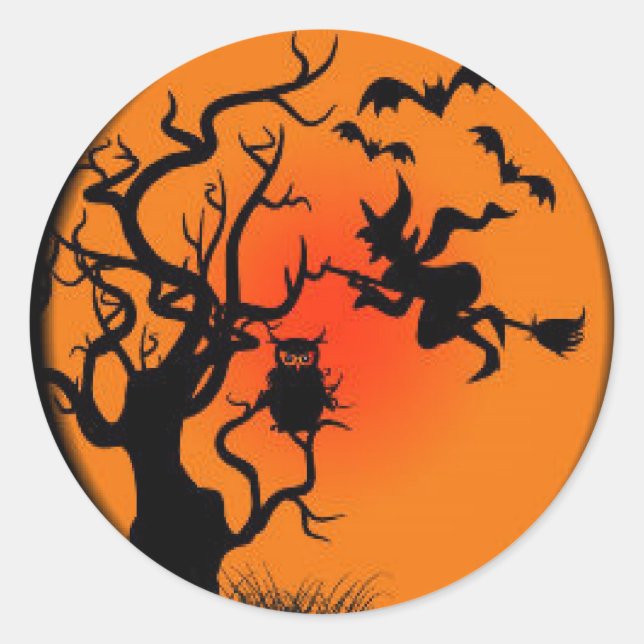 Spooky Halloween Witch Classic Round Sticker (Front)