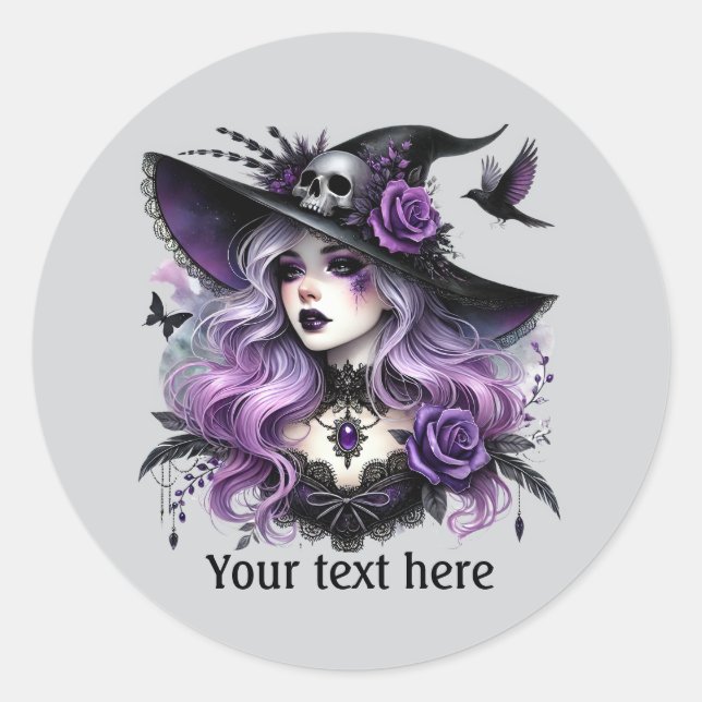 Spooky Halloween witch customisable  Classic Round Sticker (Front)