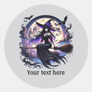 Spooky Halloween witch customisable Classic Round Sticker