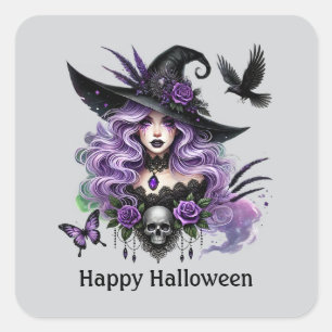 Spooky Halloween witch customisable Square Sticker