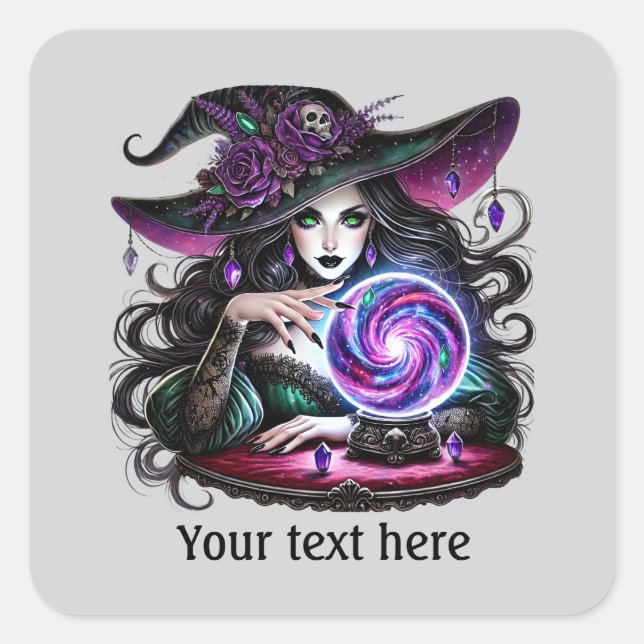 Spooky Halloween witch customisable  Square Sticker (Front)