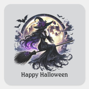 Spooky Halloween witch customisable Square Sticker