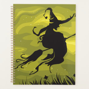 Spooky Halloween Witch Flying on Broomstick Planner