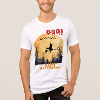 "Spooky Halloween Witch Flying Over Graveyard t sh Tri-Blend Shirt