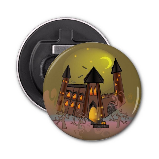 Spooky Halloween witch house and vampires castle  Bottle Opener (Front)