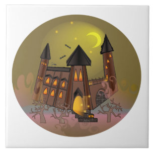 Spooky Halloween witch house and vampires castle Ceramic Tile