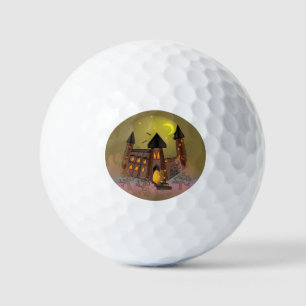 Spooky Halloween witch house and vampires castle Golf Balls
