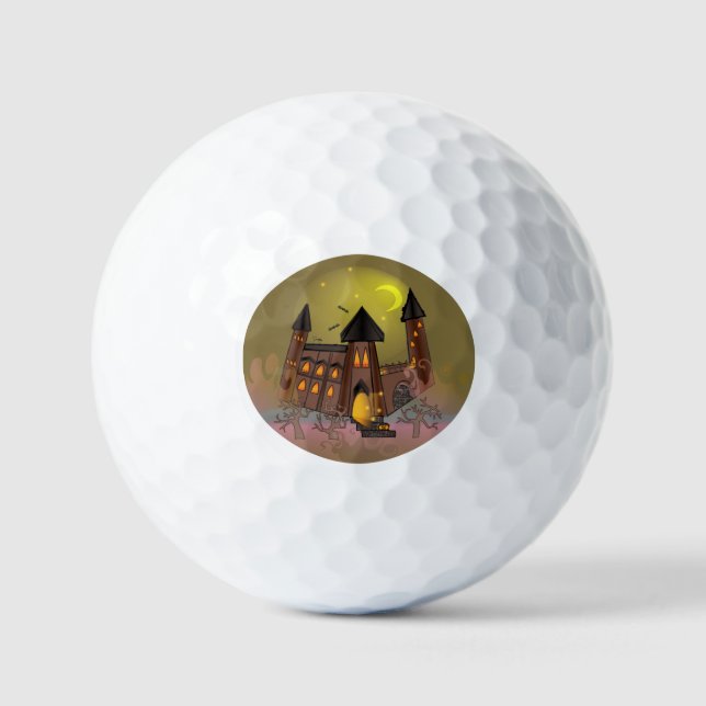 Spooky Halloween witch house and vampires castle  Golf Balls (Front)