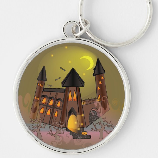Spooky Halloween witch house and vampires castle  Key Ring (Front)