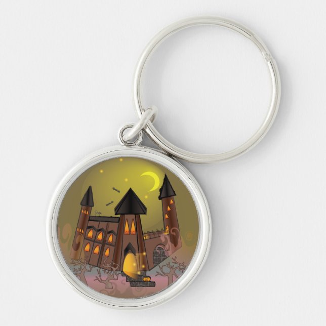 Spooky Halloween witch house and vampires castle  Key Ring (Front)