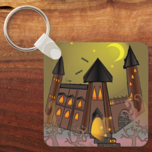 Spooky Halloween witch house and vampires castle  Key Ring