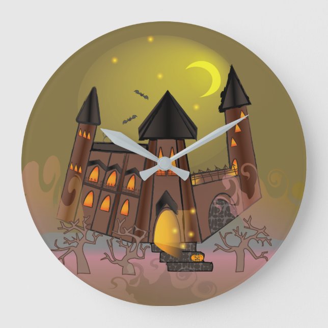 Spooky Halloween witch house and vampires castle  Large Clock (Front)