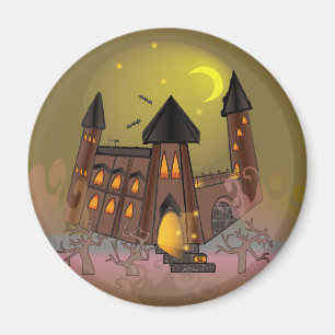 Spooky Halloween witch house and vampires castle Magnet