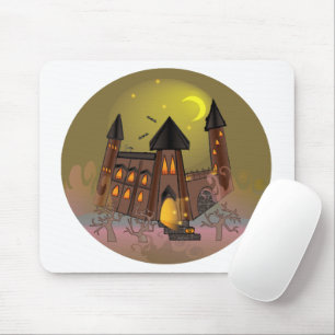 Spooky Halloween witch house and vampires castle  Mouse Pad