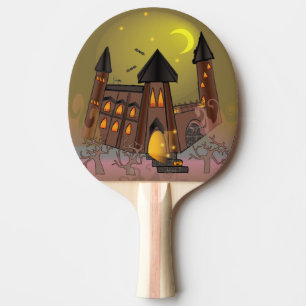 Spooky Halloween witch house and vampires castle  Ping Pong Paddle