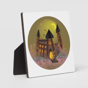 Spooky Halloween witch house and vampires castle Plaque