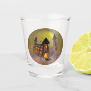 Spooky Halloween witch house and vampires castle  Shot Glass