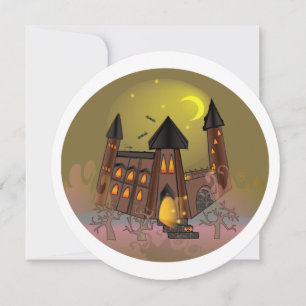 Spooky Halloween witch house and vampires castle  Thank You Card