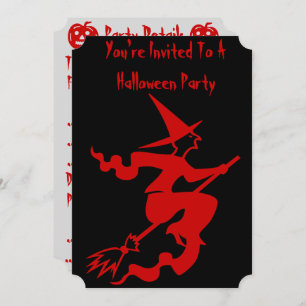 spooky halloween witch on broomstick invitation