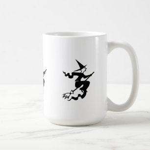 spooky halloween witch on flying broomstick fun coffee mug