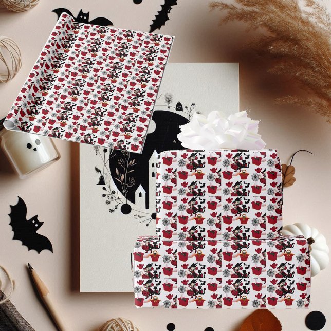 Spooky Halloween Witch Party Cat Ghost Spider Web Wrapping Paper (Spooky Halloween Witch Party Cat Ghost Spider Web Wrapping Paper)