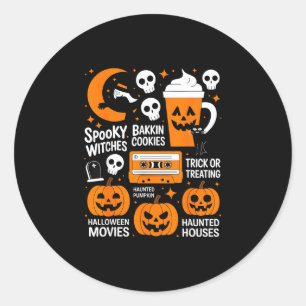 Spooky halloween witch pumpkin dark cat retro classic round sticker