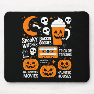 Spooky halloween witch pumpkin dark cat retro mouse pad