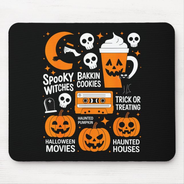 Spooky halloween witch pumpkin dark cat retro mouse pad (Front)
