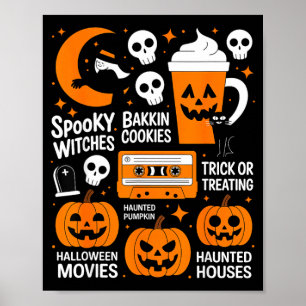 Spooky halloween witch pumpkin dark cat retro poster