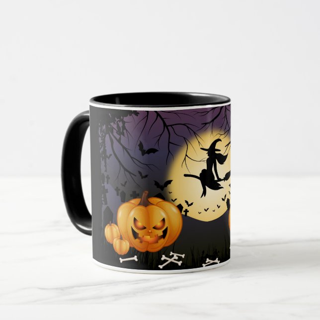 Spooky Halloween Witch Pumpkins Full Moon Coffee Mug (Front Left)