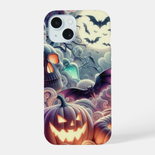 Spooky Halloween with Bats, Potions, Pumpkins iPhone 15 Case