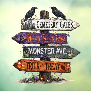 Spooky Halloween Wooden Directional Signpost