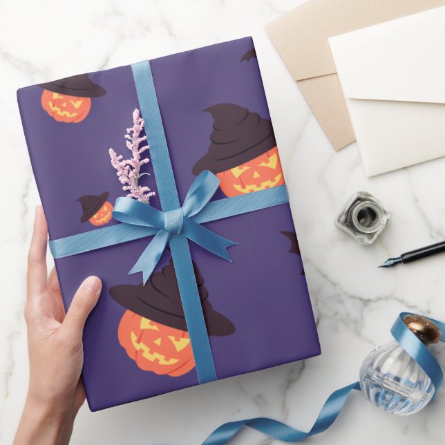 Spooky Halloween Wrapping Paper – Pumpkin & Bats (Gifting)
