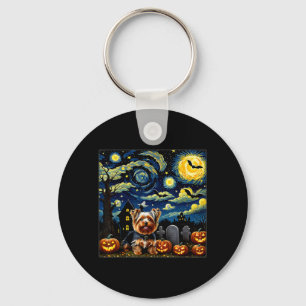 Spooky Halloween Yorkie Dog Starry Night Key Ring