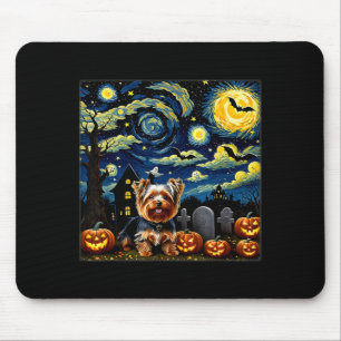 Spooky Halloween Yorkie Dog Starry Night Mouse Pad