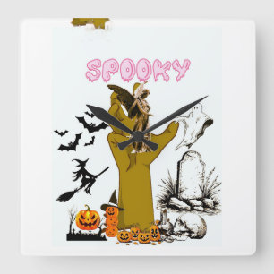Spooky Halloween Zombie Wall Clock - Pink Ghost