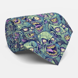 Spooky Halloween zombies tiled pattern Tie