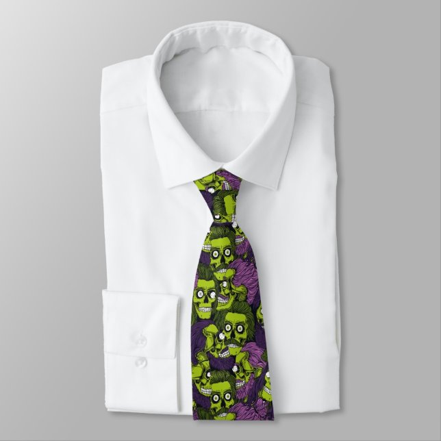 Spooky Halloween zombies tiled pattern Tie (Tied)