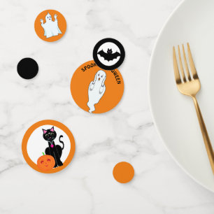 Spooky Hallowen cat, pumpkin, ghosts & bats Confetti
