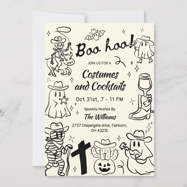 Spooky Hand Drawn Cowboy Theme Halloween Party  Invitation (Front)