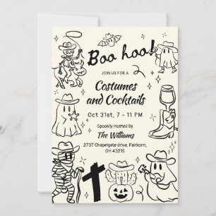 Spooky Hand Drawn Cowboy Theme Halloween Party Invitation